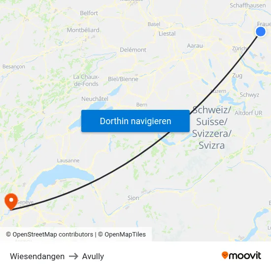 Wiesendangen to Avully map