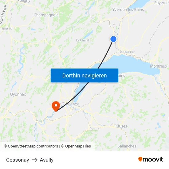 Cossonay to Avully map