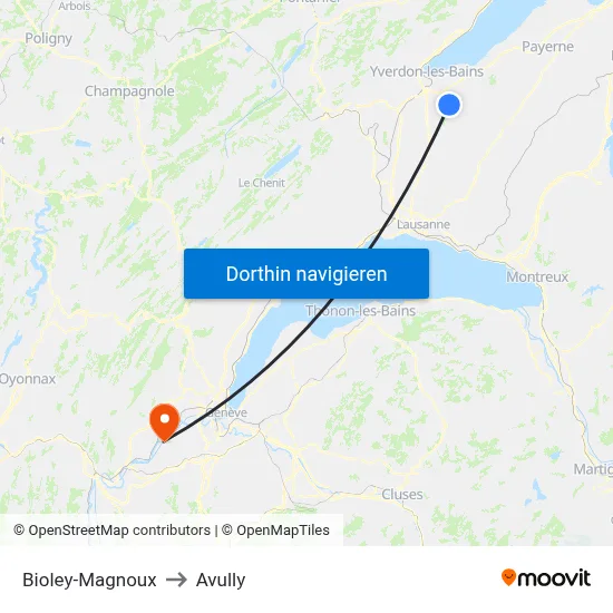 Bioley-Magnoux to Avully map