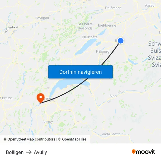 Bolligen to Avully map