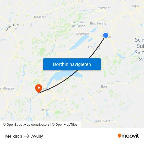 Meikirch to Avully map