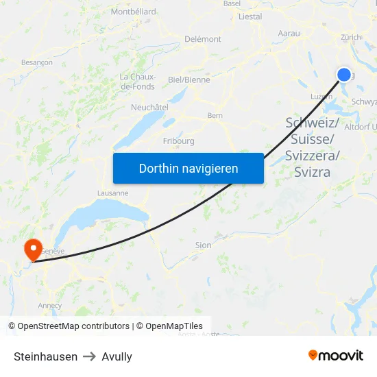 Steinhausen to Avully map