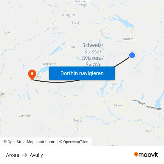 Arosa to Avully map