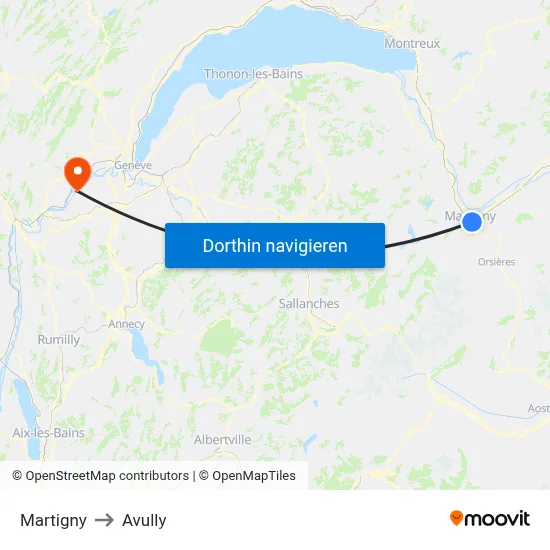 Martigny to Avully map