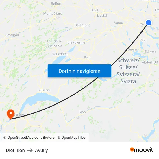 Dietlikon to Avully map