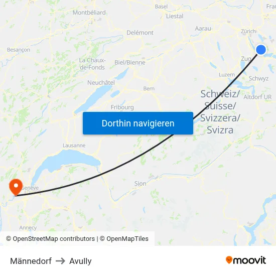 Männedorf to Avully map