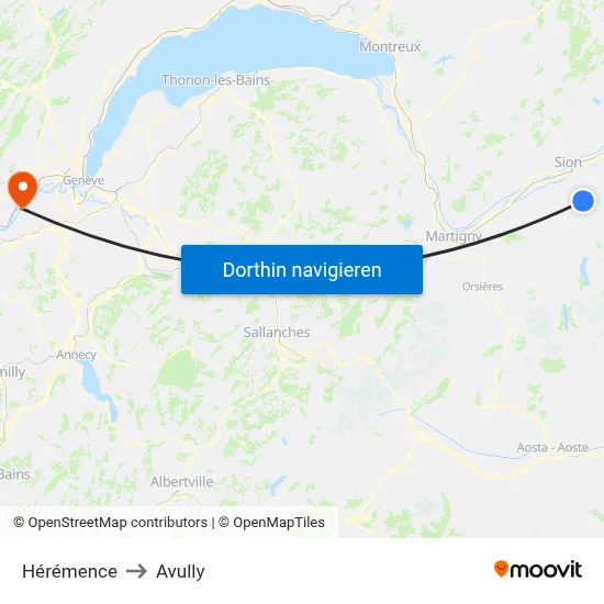 Hérémence to Avully map