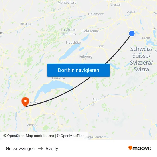 Grosswangen to Avully map