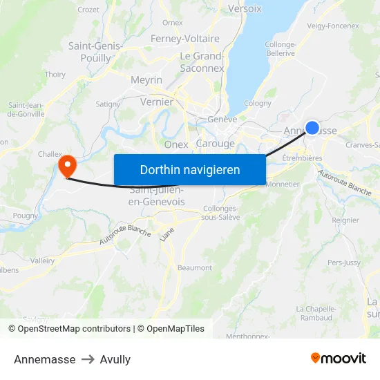 Annemasse to Avully map