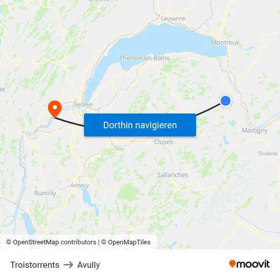 Troistorrents to Avully map