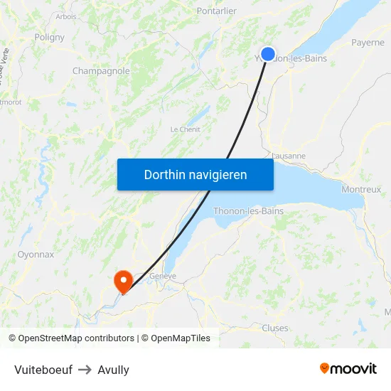 Vuiteboeuf to Avully map