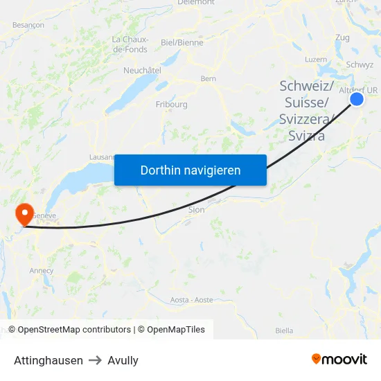 Attinghausen to Avully map
