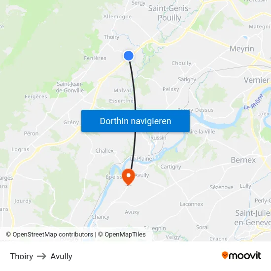 Thoiry to Avully map