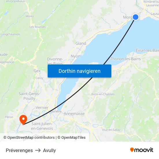 Préverenges to Avully map