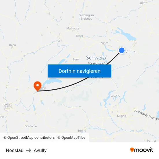 Nesslau to Avully map