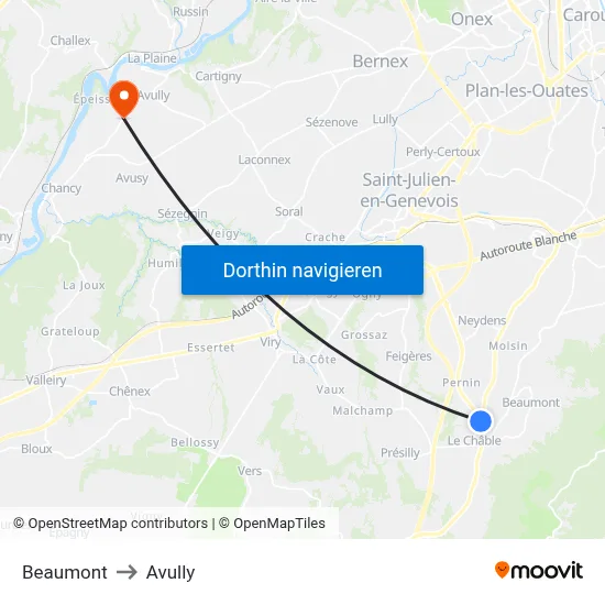 Beaumont to Avully map