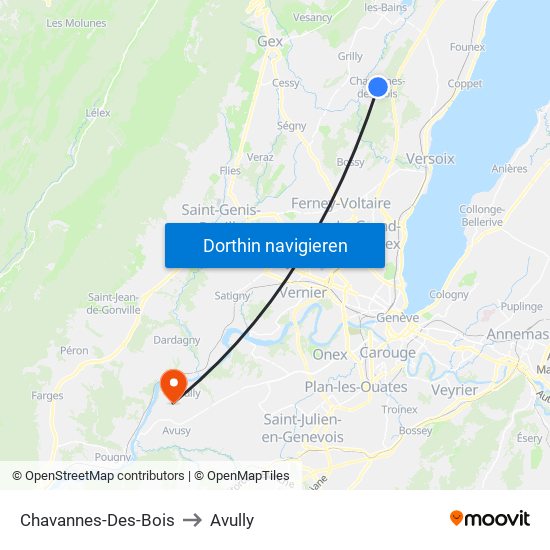 Chavannes-Des-Bois to Avully map