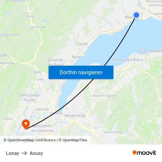Lonay to Avusy map