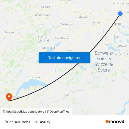 Buch AM Irchel to Avusy map
