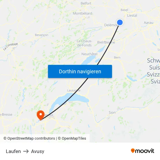 Laufen to Avusy map