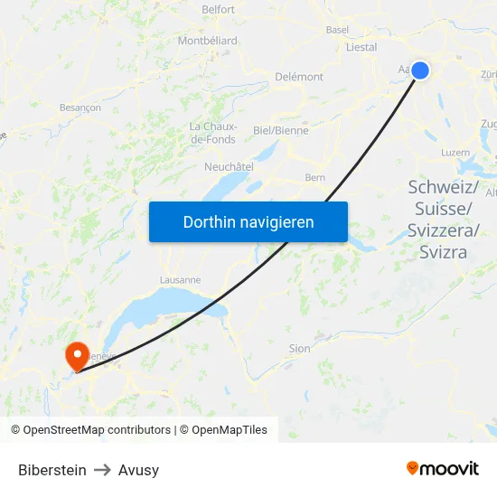 Biberstein to Avusy map