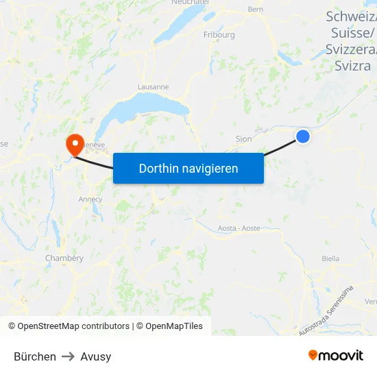 Bürchen to Avusy map