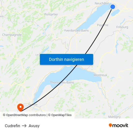 Cudrefin to Avusy map