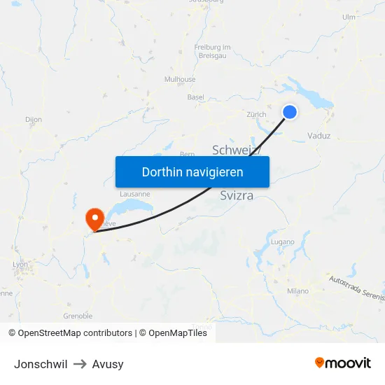 Jonschwil to Avusy map
