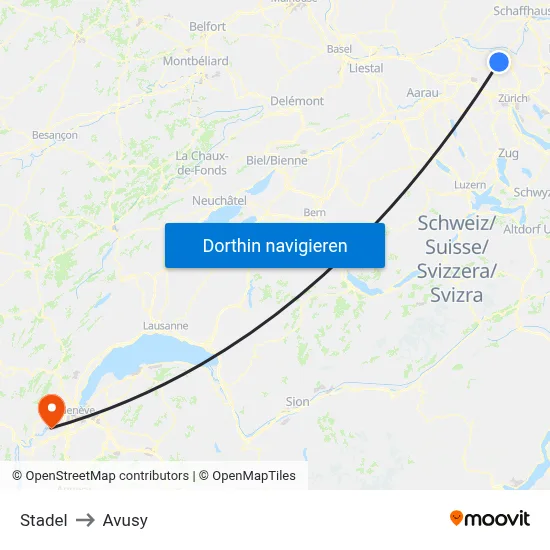 Stadel to Avusy map