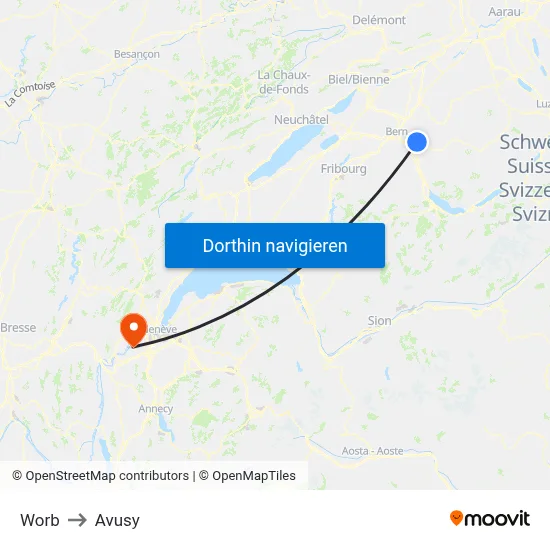 Worb to Avusy map