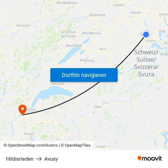Hildisrieden to Avusy map