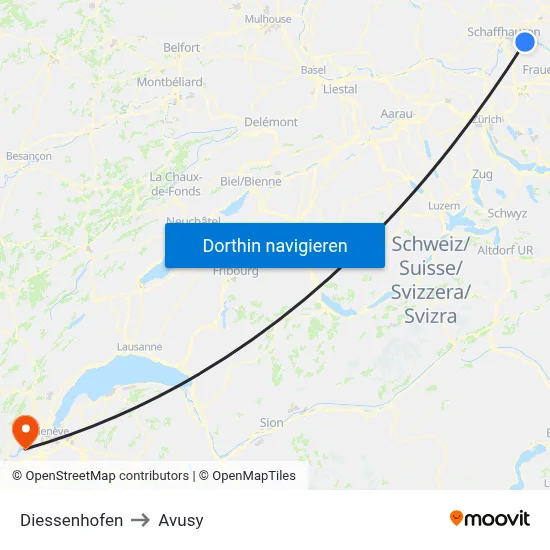 Diessenhofen to Avusy map