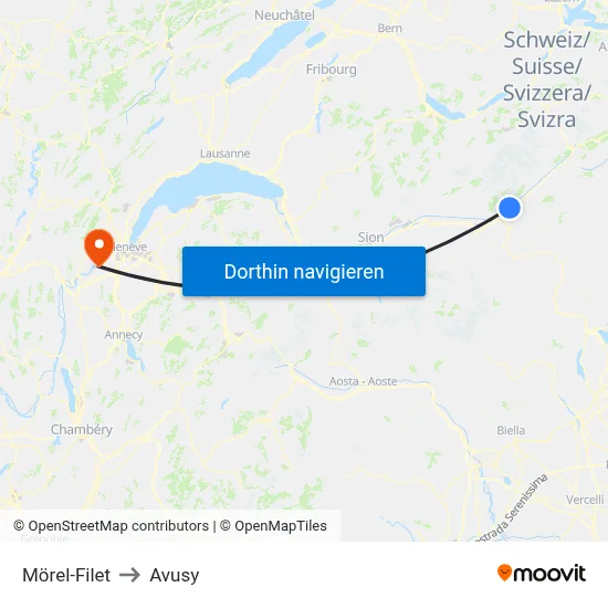 Mörel-Filet to Avusy map