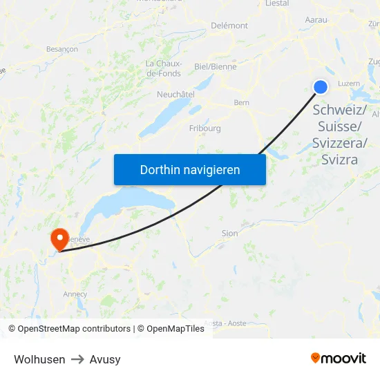 Wolhusen to Avusy map