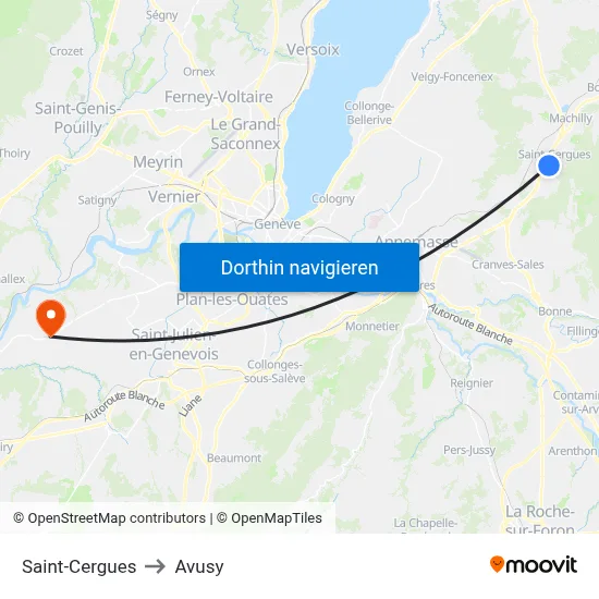 Saint-Cergues to Avusy map