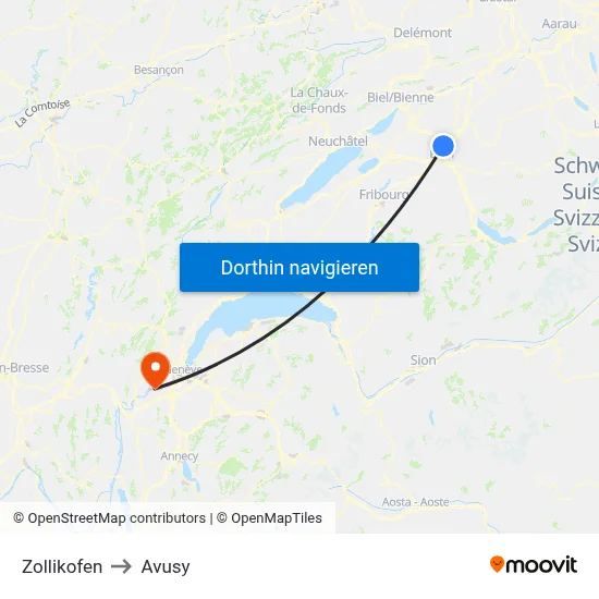 Zollikofen to Avusy map
