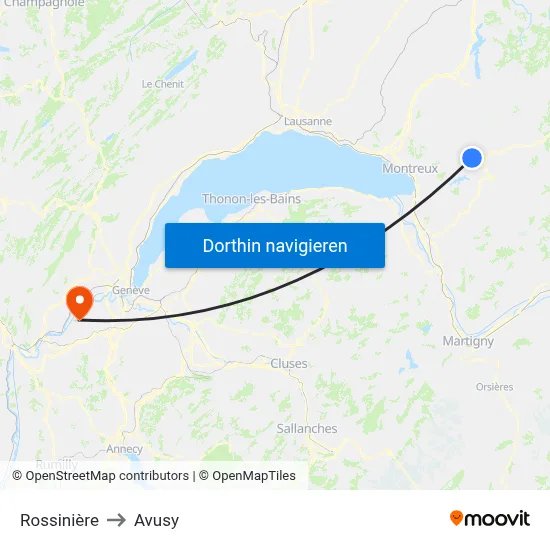 Rossinière to Avusy map