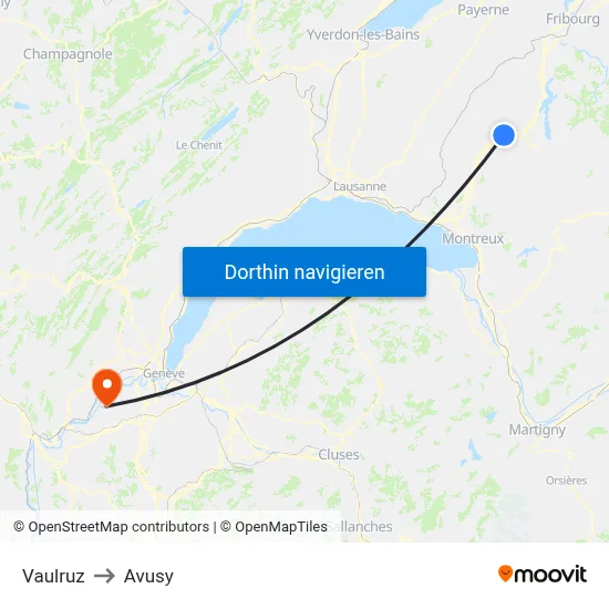 Vaulruz to Avusy map