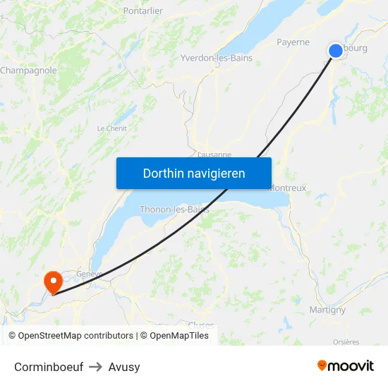 Corminboeuf to Avusy map