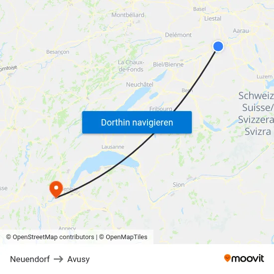 Neuendorf to Avusy map