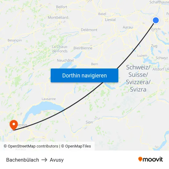 Bachenbülach to Avusy map