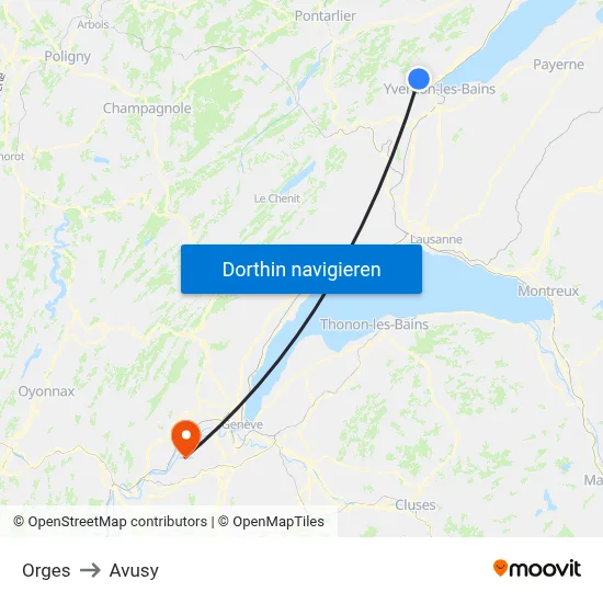 Orges to Avusy map