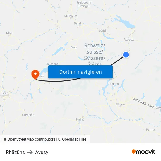 Rhäzüns to Avusy map