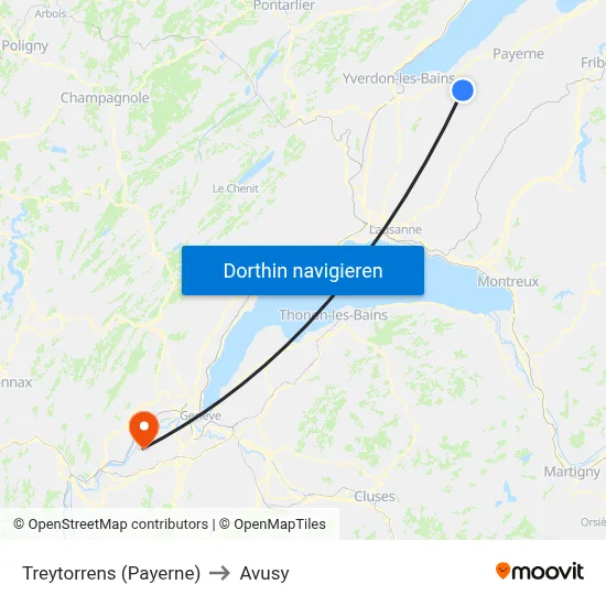Treytorrens (Payerne) to Avusy map