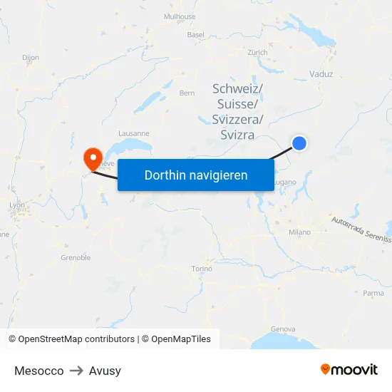 Mesocco to Avusy map