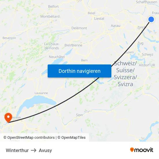 Winterthur to Avusy map