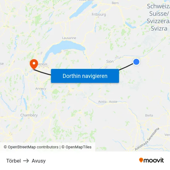 Törbel to Avusy map