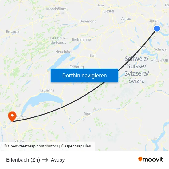 Erlenbach (Zh) to Avusy map
