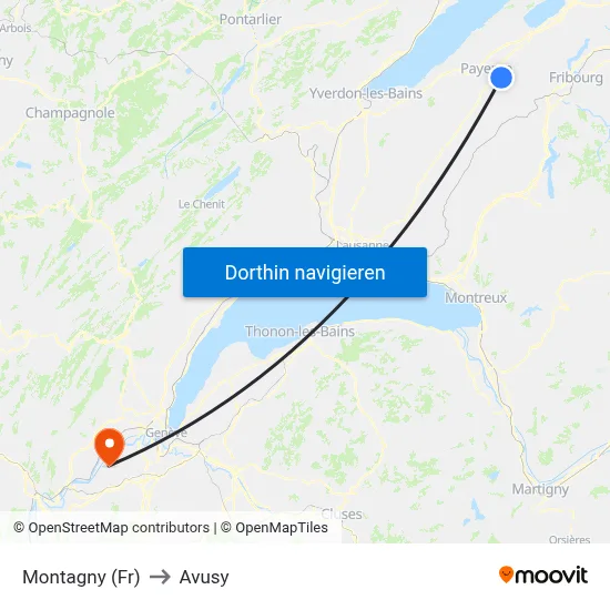 Montagny (Fr) to Avusy map