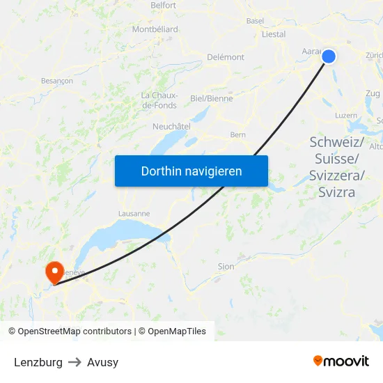 Lenzburg to Avusy map